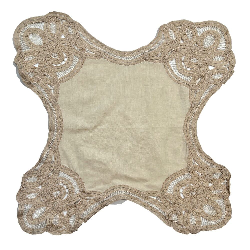 Vintage Breadbasket Liner Battenberg Lace Tea Stained Cottagecore Shabby Decor